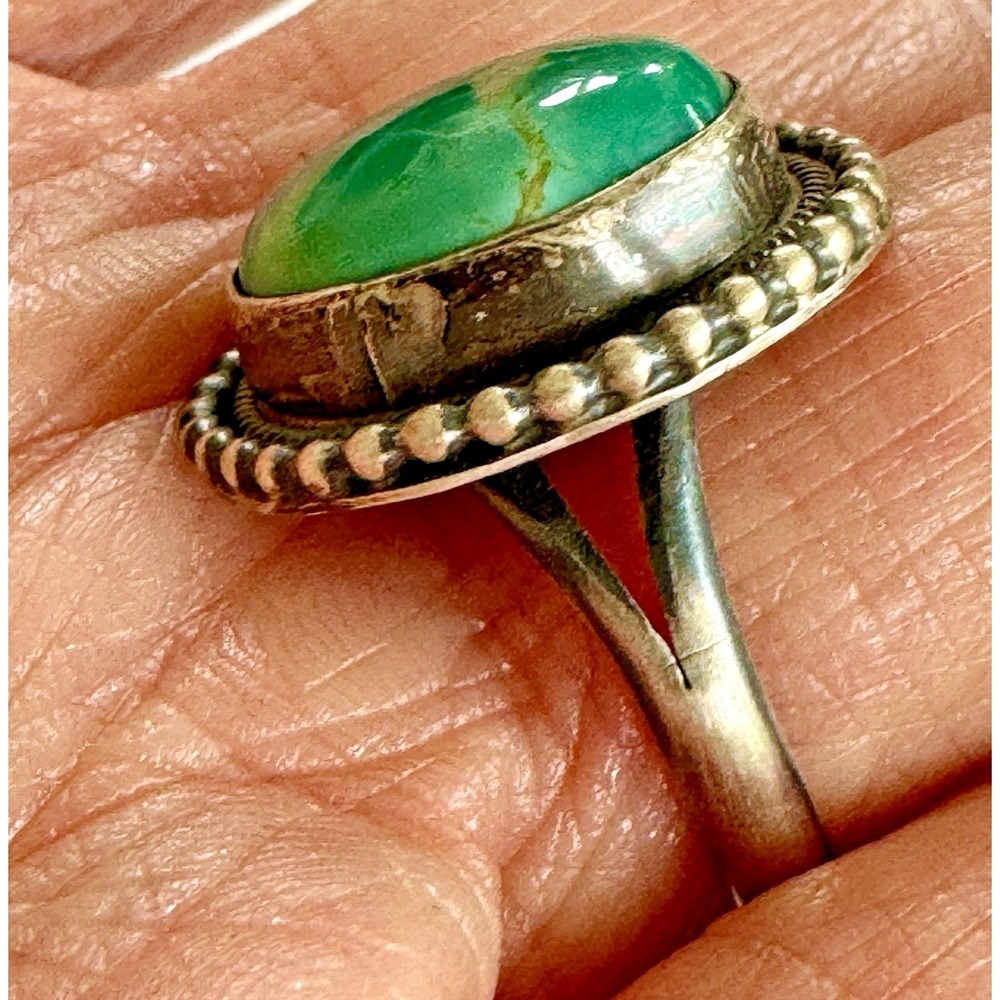Navajo Sonoran Gold Turquoise Ring Sz 9 Sterling Signed SM Martinez Native Amer - Picture 3 of 9